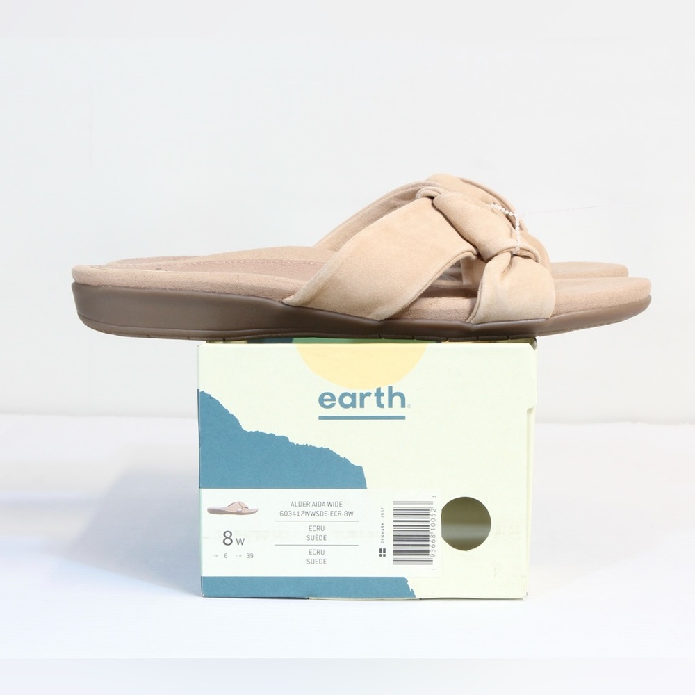Earth Alder Aida Tan Knotted Suede Slide Slip On Flat Sandals NWT 8W